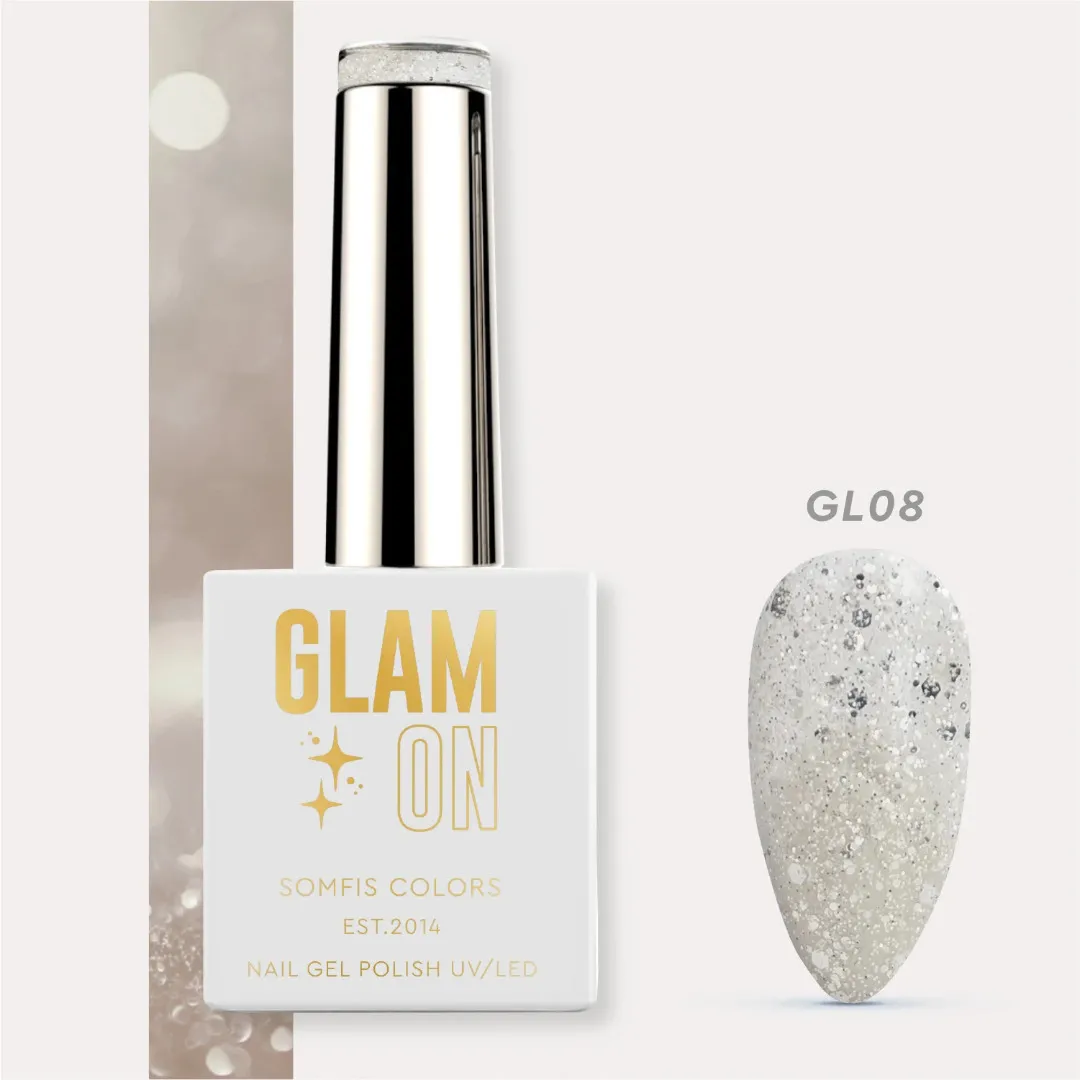 Trajni lak Somfis Glam ON GL08 srebrni glitter s miješanim zrncima 9ml